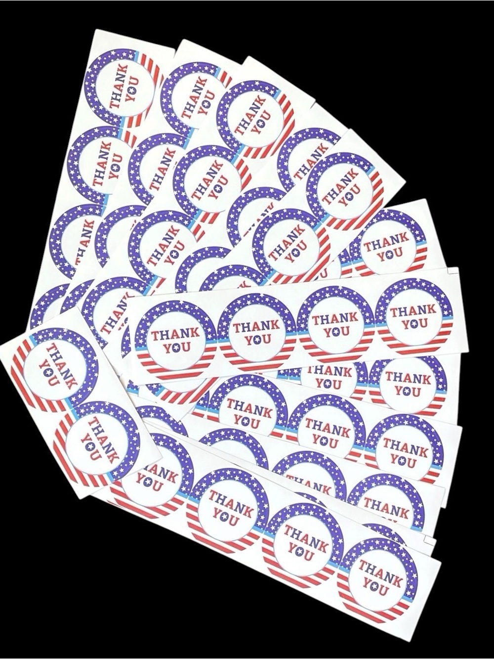 50 Patriotic USA Thank You Stickers 1.5" Red White Blue Stars Stripes American N